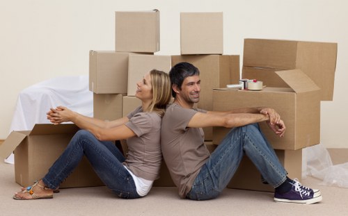 Office furniture and equipment prepared for a local commercial move